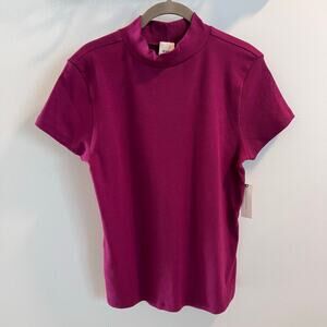 NWT Maeve Anthropologie Pomegranate Mock Neck T-Shirt Size L